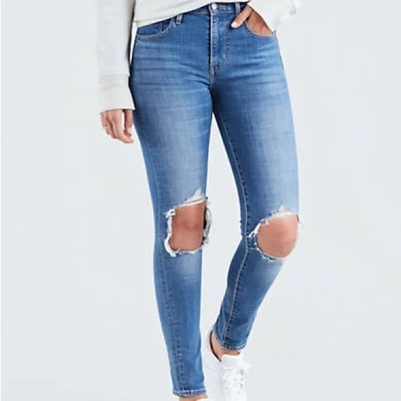 Levi’s 721 High Rise Women’s Skinny Ripped Blue Jeans Size 25 - Picture 2 of 12